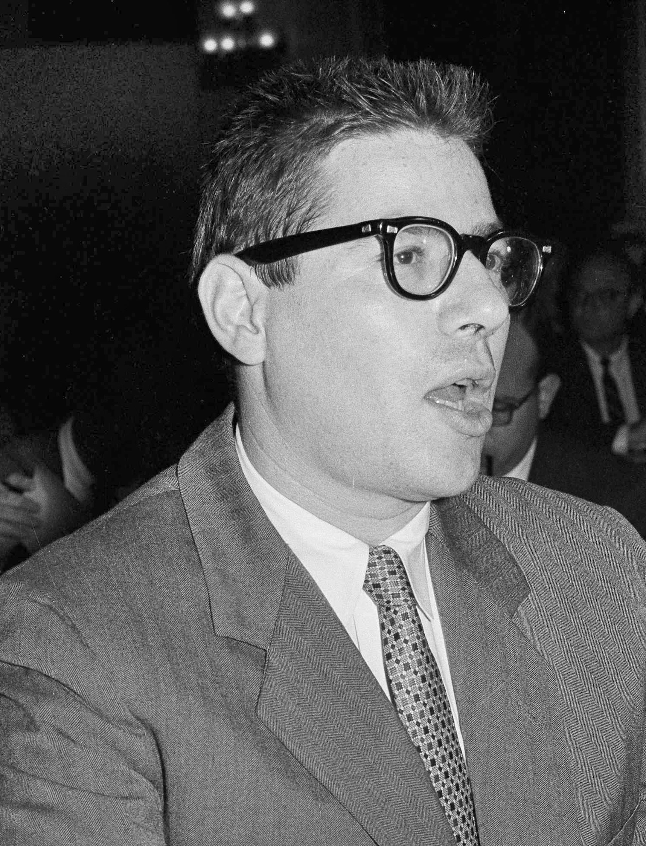 FILE - In this October 1959 file photo, Herbert Stempel appears as a witness in Washington as the House Legislative Oversight subcommittee opens its probe of charges of rigged quiz shows. Stempel, a whistle blower of early television whose confession to deliberately losing on a 1950s quiz show helped drive a national scandal and join his name in history to winning contestant Charles Van Doren, has died age 93. Stempel's former wife, Ethel Stempel, told The Associated Press on Sunday that he died
