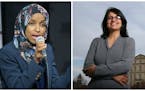 Minnesota state Rep. Ilhan Omar, left, and Rashida Tlaib, a congressional candidate in Detroit.