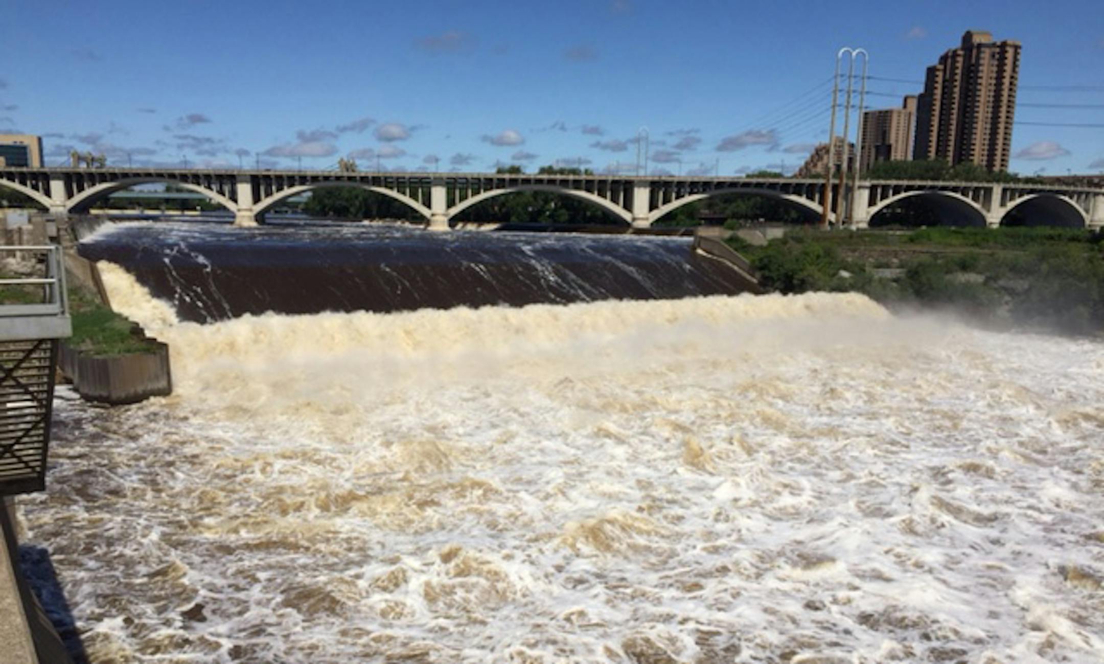 High water is making for spectacular views of the St. Anthony Falls.