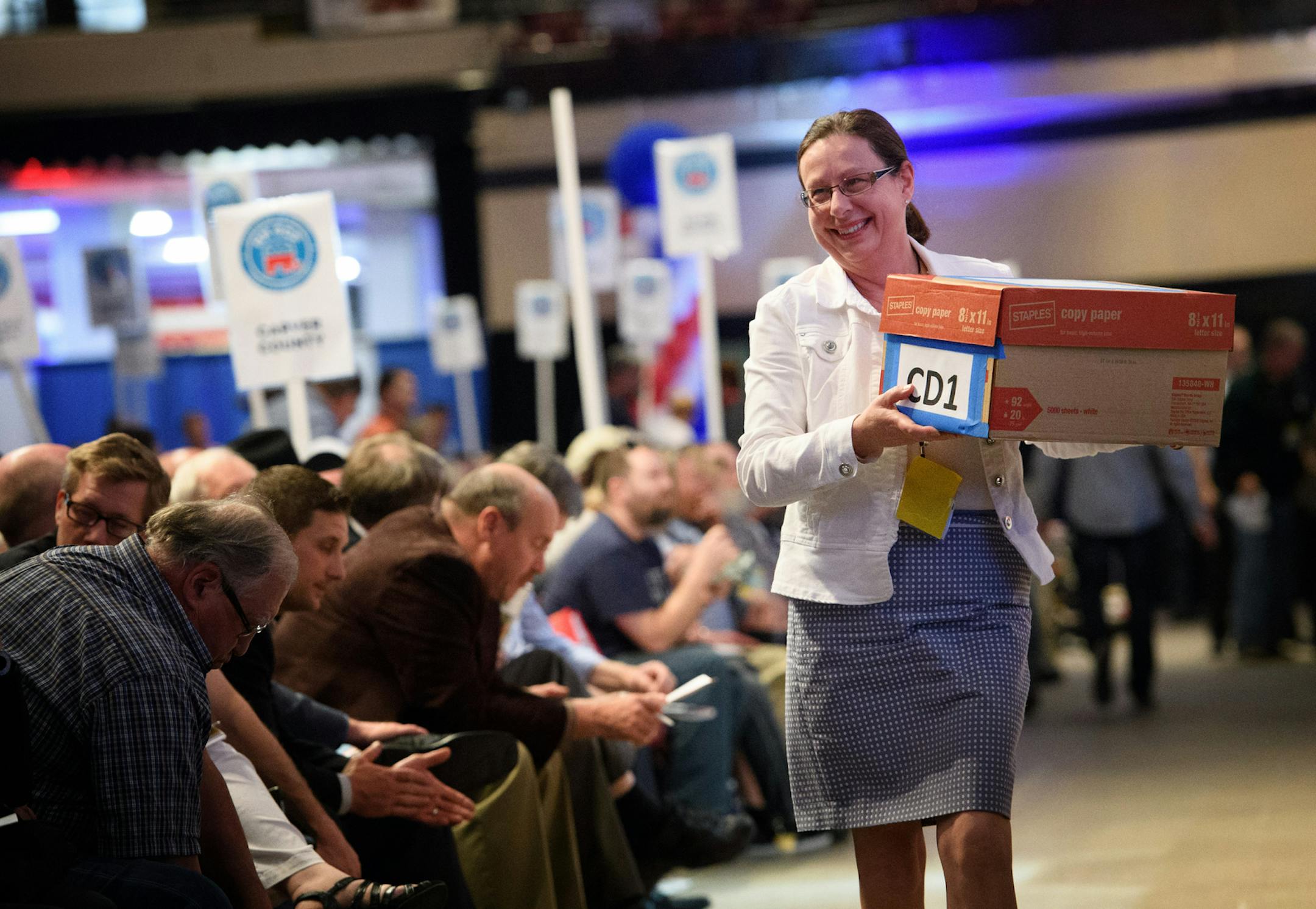 Delegate Carol Stevenson distributed ballots to elect delegates to represent Minnesota at the national convention in Cleveland. ] GLEN STUBBE * gstubbe@startribune.com Saturday, May 21, 2016 DULUTH -- GOP activists gathered at the state Republican convention convene on Saturday to finalize the slate of national delegates headed to Cleveland in July for the national convention. It could bring a clash between pro- and anti-Trump forces within the Republican tent.