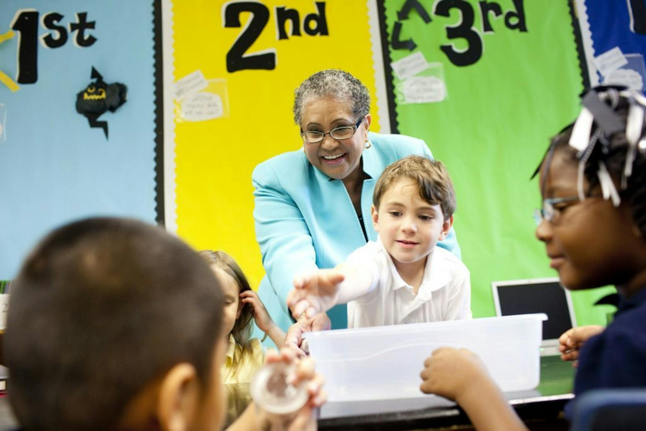Beverly Hall, the Atlanta schools superintendent, with kindergartners in 2010. A grand jury on March 29, 2013, indicted Hall, who retired in June 2011, and 34 others on charges connected to one of the largest test-score cheating scandals in the country.