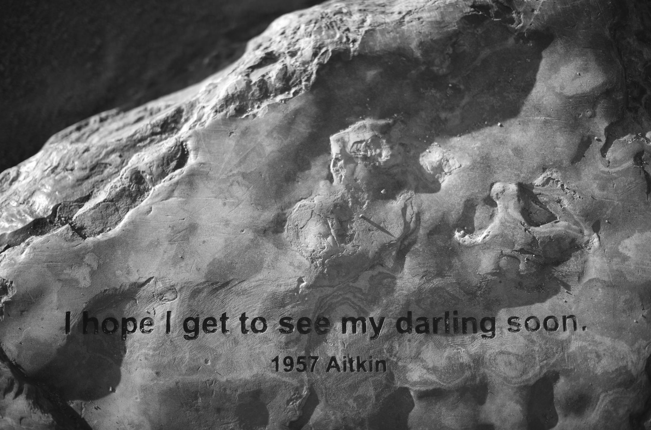 Detail of one of the Story Stones. ] JEFF WHEELER • jeff.wheeler@startribune.com The Military Family Tribute on the grounds of the State Capitol include a small collection of boulders called Story Stones that bear inscriptions of poignant snippets of correspondence between Minnesota servicemen and women and their families. There are 87 boulders - one for each Minnesota county - in the memorial, which was dedicated last June. The story stones were photographed on Wednesday evening, May 18,
