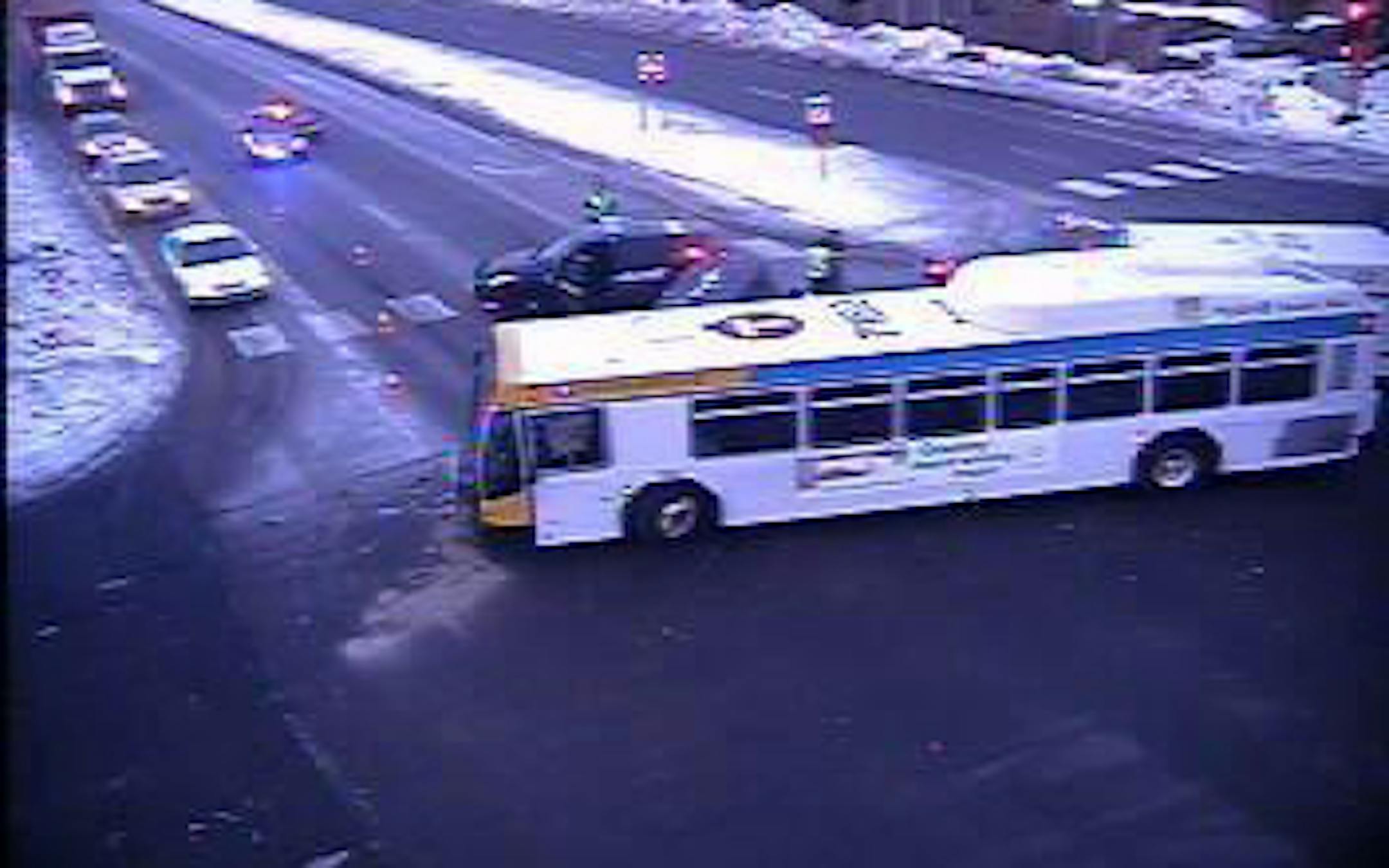 A car crashed into a Metro Transit bus in Fridley Thursday morning.