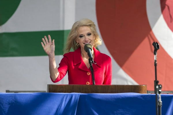 Kellyanne Conway, counselor to the president, speaks on stage at the March for Life rally on the National Mall in Washington, Jan. 27, 2017.