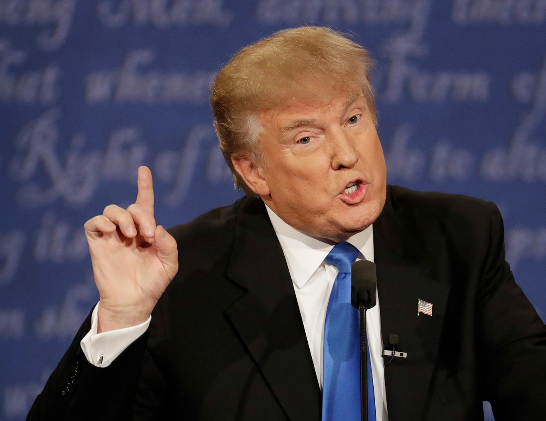 Republican presidential nominee Donald Trump speaks during the presidential debate Democratic presidential nominee Hillary Clinton at Hofstra University in Hempstead, N.Y., Monday, Sept. 26, 2016.