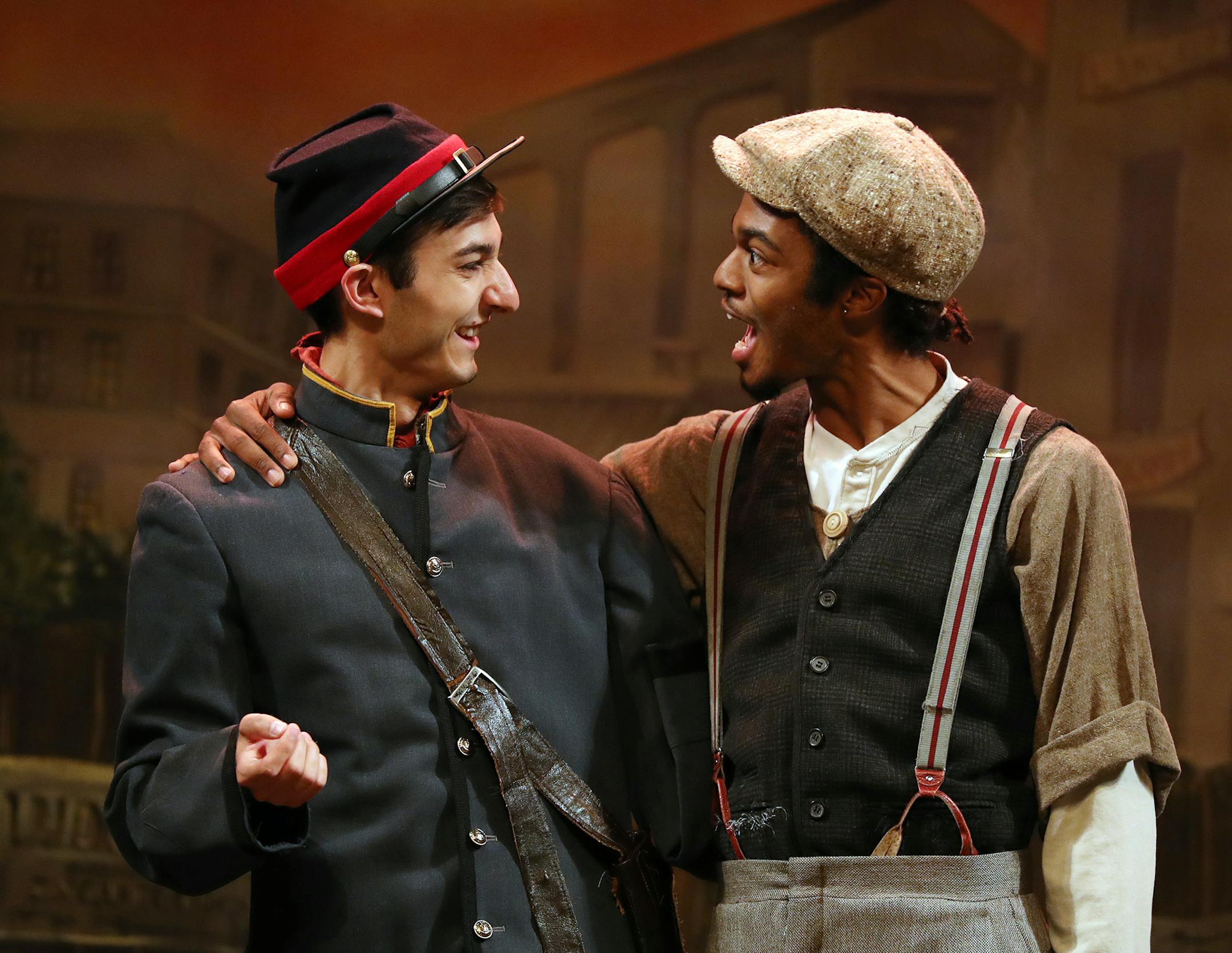 Austen Fisher, left, and Damion D’Lorion Rosa rehearse a scene.