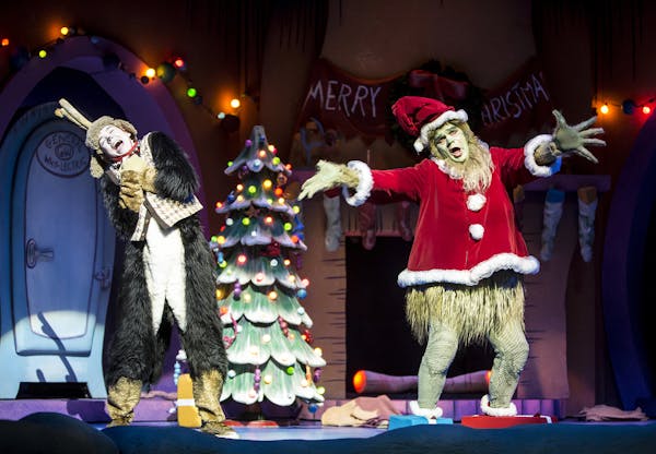credit: Dan Norman Brandon Brooks and Reed Sigmund in "How the Grinch Stole Christmas" at Children's Theatre Company.