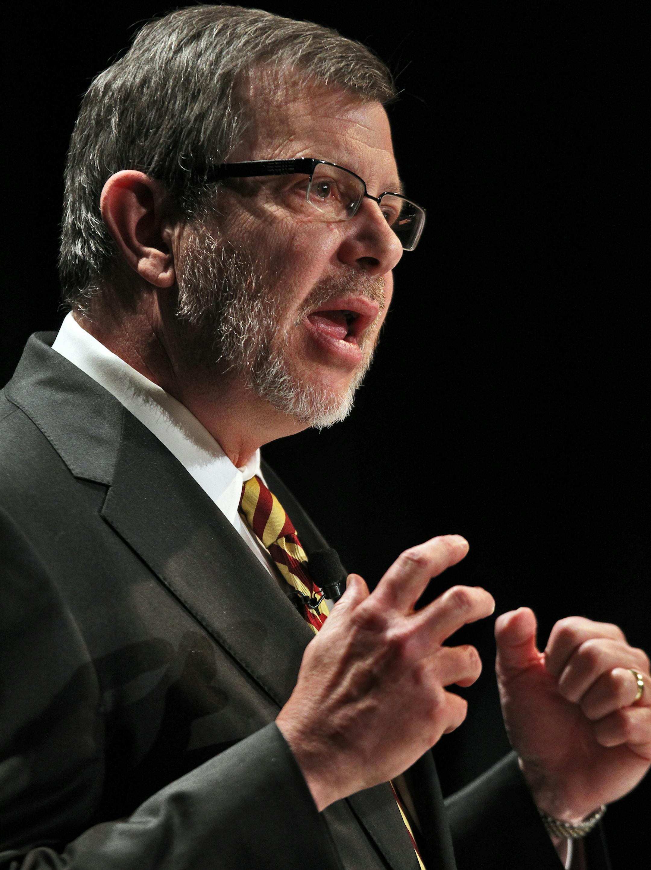 U of M president Eric Kaler gave his State of the University address at Coffman Theatre. (MARLIN LEVISON/STARTRIBUNE(mlevison@startribune.com (cq -) ORG XMIT: MIN1302281748210219