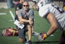 Minnesota Head Coach P.J. Fleck watched over practice earlier this month.