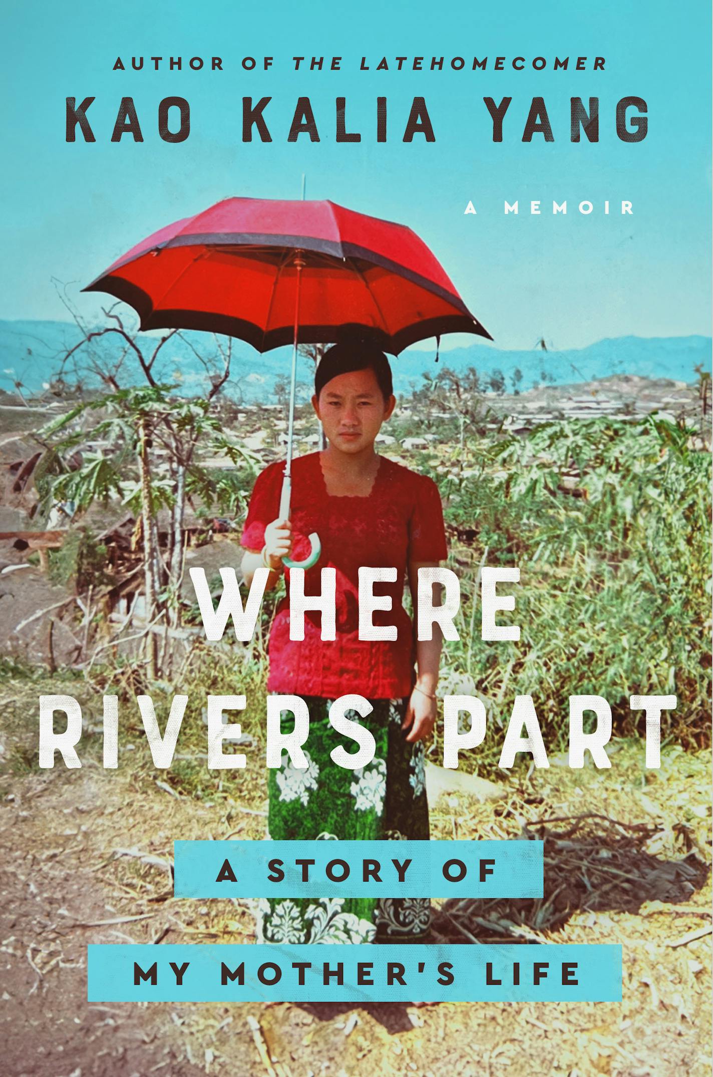 cover of "Where Rivers Part," showing a woman holding an umbrella