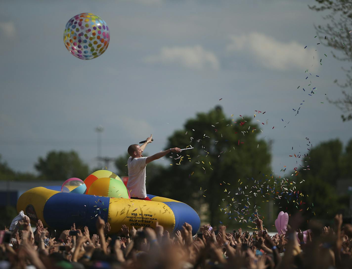 Prof crowd surfed on a raft during his set on the Main Stage Sunday afternoon at Soundset 2016. ] JEFF WHEELER &#xef; jeff.wheeler@startribune.com The ninth annual Soundset hip-hop festival took place in its new location at the Minnesota State Fairgrounds Sunday, May 29, 2016 in Falcon Heights.