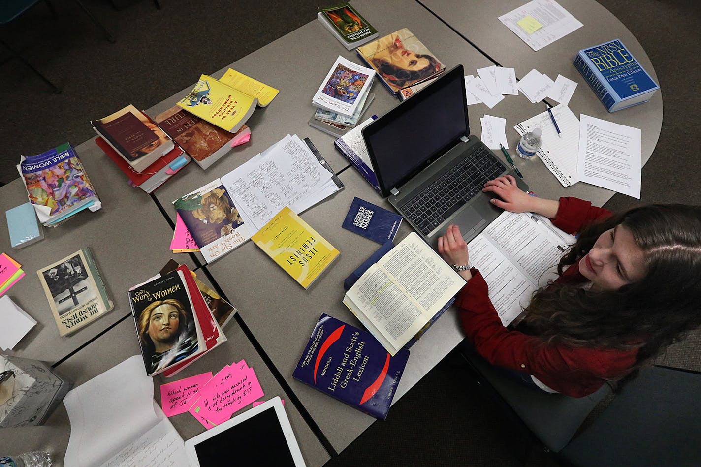 Christy Stang helped to search the Bible for words spoken by women. She is also helping to produce the board game. ] JIM GEHRZ &#x201a;&#xc4;&#xa2; james.gehrz@startribune.com / Excelsior, MN / January 9, 2015 /10:30 AM BACKGROUND INFORMATION: For four years, several women from St. David Episcopal church systematically poured over each page of the Bible, searching for words spoken by women. Lead by their minister, Rev. Lindsay Hardin Freeman, they highlighted the words, moved them onto spread sh