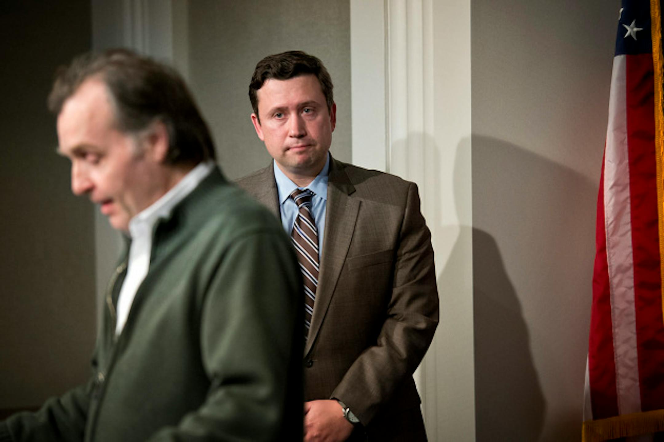 Minnesota DFL chair Ken Martin stood behind Green Party Chairman Cam Gordon.  Leaders from nearly all of Minnesota's political parties formally joined the Minnesotans United coalition to urge state lawmakers to support a same-sex marriage bill.