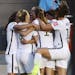 U.S. players celebrate a goal by Carli Lloyd (10) against China during the second half of a quarterfinal match in the FIFA Women's World Cup soccer to