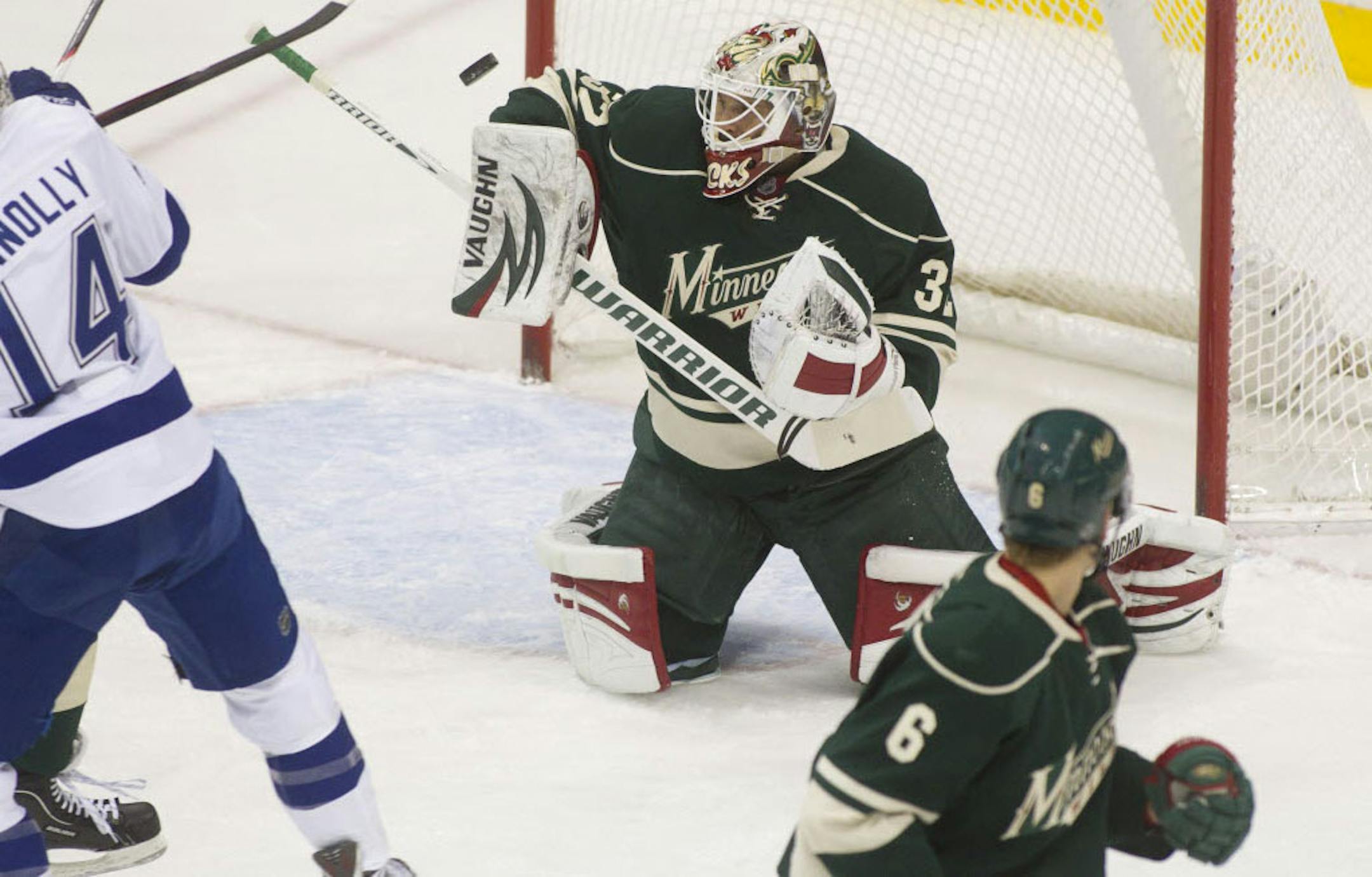 WIld goalie Niklas Backstrom stopped a Tampa Bay shot.
