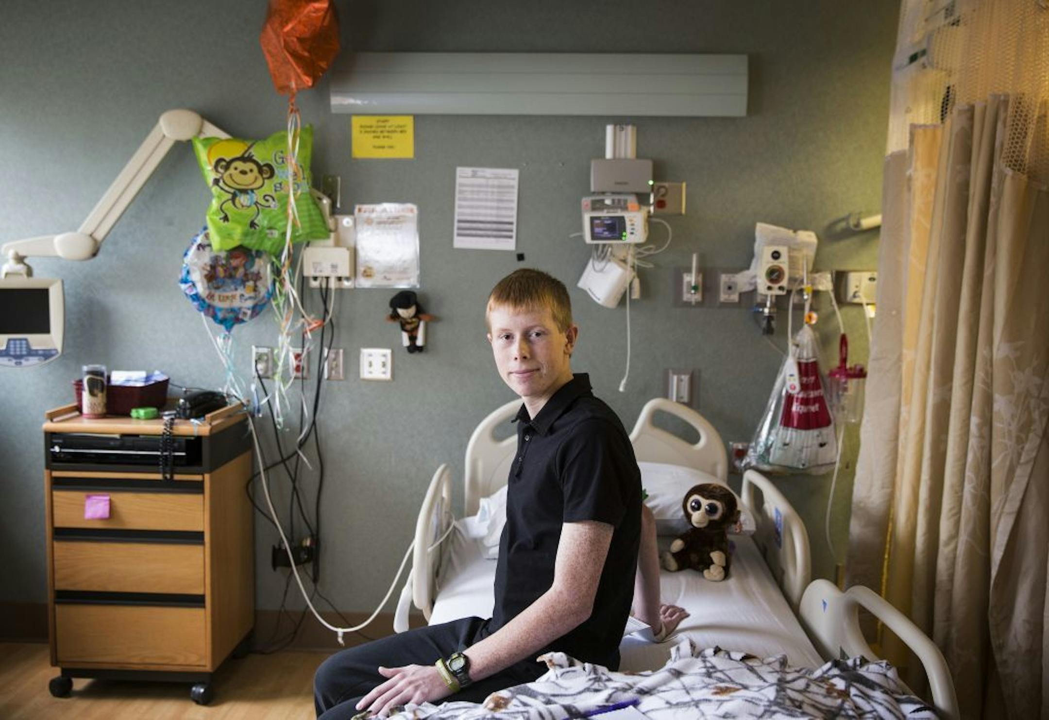 Nevin Sagstetter, 15, photographed at Gillette Children�s Specialty Healthcare in St. Paul Monday, November 16, 2015. Sagstetter suffered a heart attack while running track Sept. 22 but has recovered and is set to go home two days before Thanksgiving.