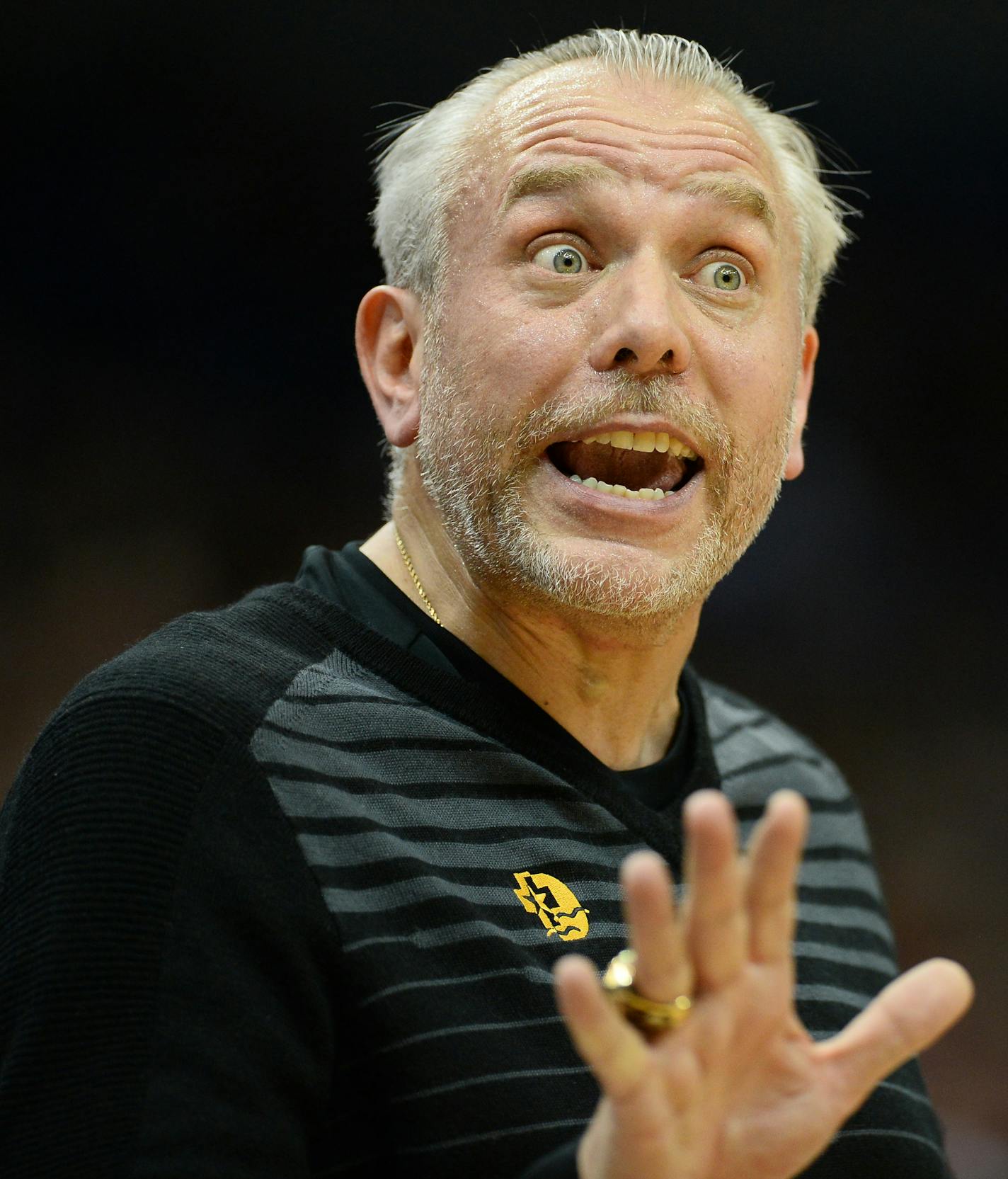 DeLaSalle head coach Dave Thorson argued with officials for a foul call late in the first half Saturday. ] (AARON LAVINSKY/STAR TRIBUNE) aaron.lavinsky@startribune.com DeLaSalle played Fergus Falls in the Class 3A boys&#x2019; basketball championship game on Saturday, March 12, 2016 at Target Center in Minneapolis, Minn. ORG XMIT: MIN1603121758288141