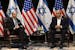 President Joe Biden, left, listens to Israel's Prime Minister Benjamin Netanyahu as he joins a meeting of the Israeli war cabinet  in Tel Aviv on Oct.