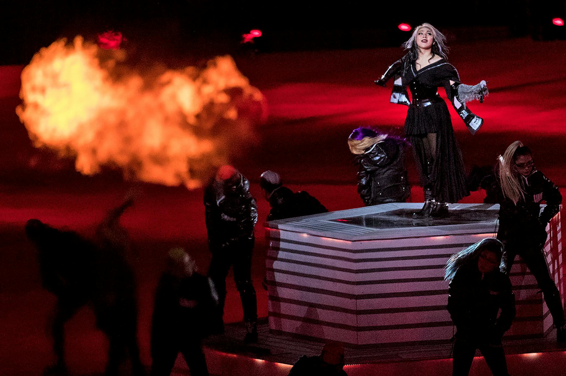 Performers at Pyeongchang Olympic Stadium during Closing Ceremony on Sunday.