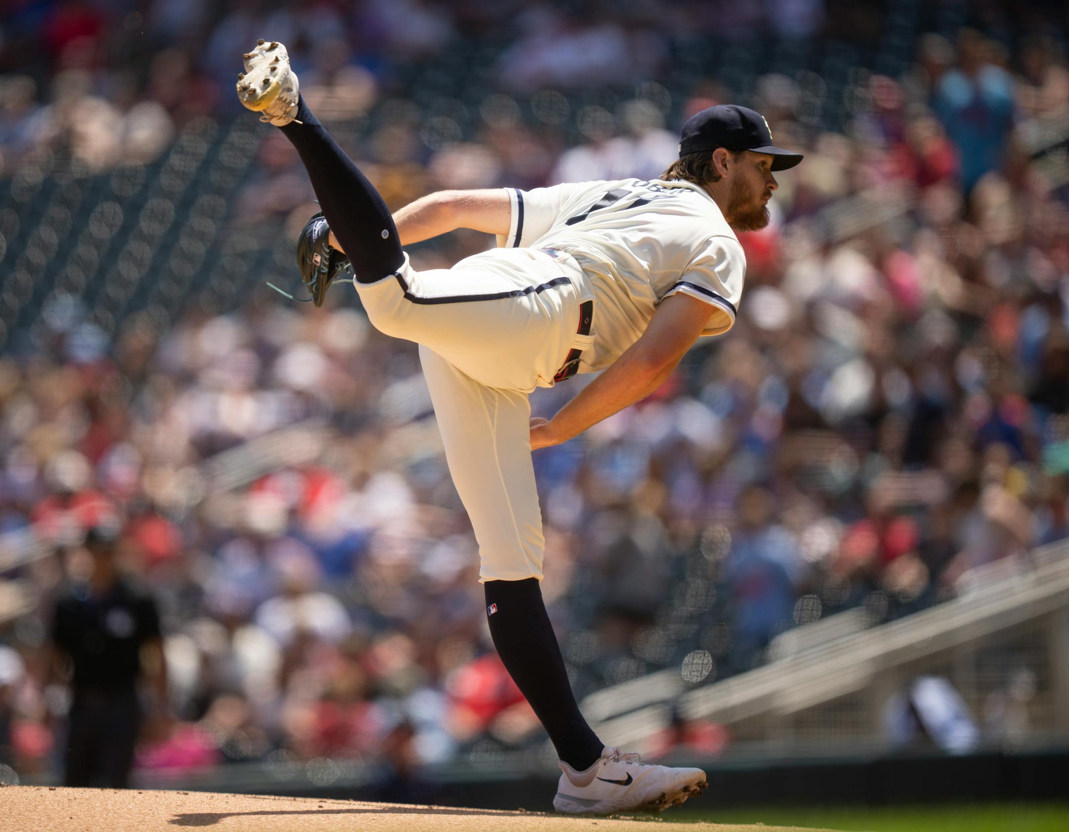 Minnesota Twins starting pitcher Bailey Ober (17) throwing against Toronto in the first inning.