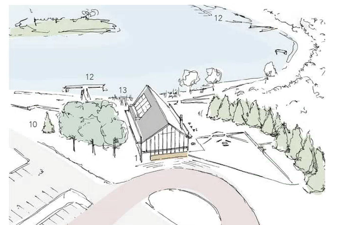 A rendering of the possible National Loon Center on the shores of Cross Lake.