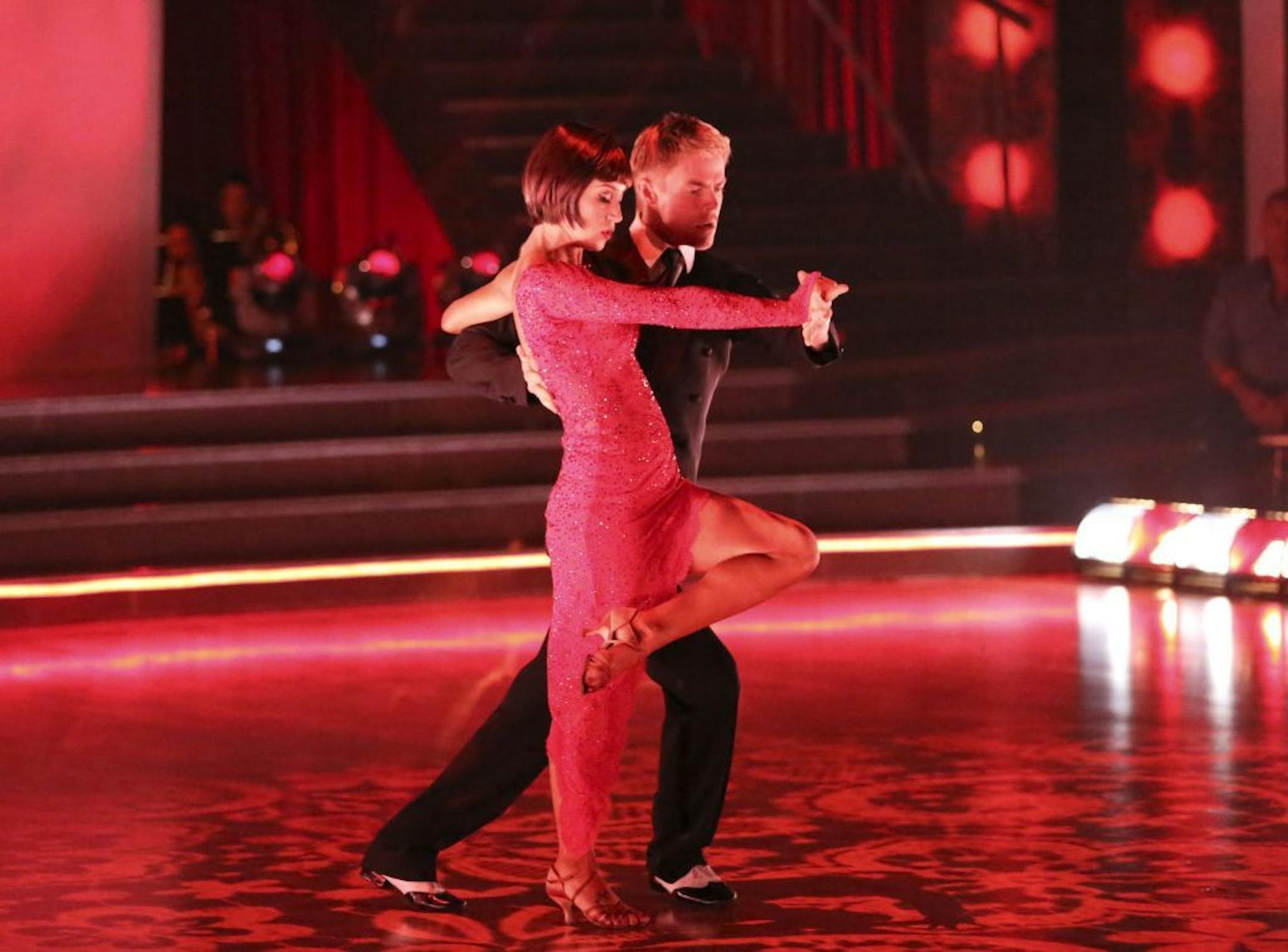 This May 13, 2013 photo released by ABC shows country singer Kellie Pickler and her partner Derek Hough performing on the celebrity dance competition series "Dancing with the Stars," in Los Angeles. Pickler is one of four celebrities competing in the finals Monday, May 20. A winner will be announced on Tuesday.