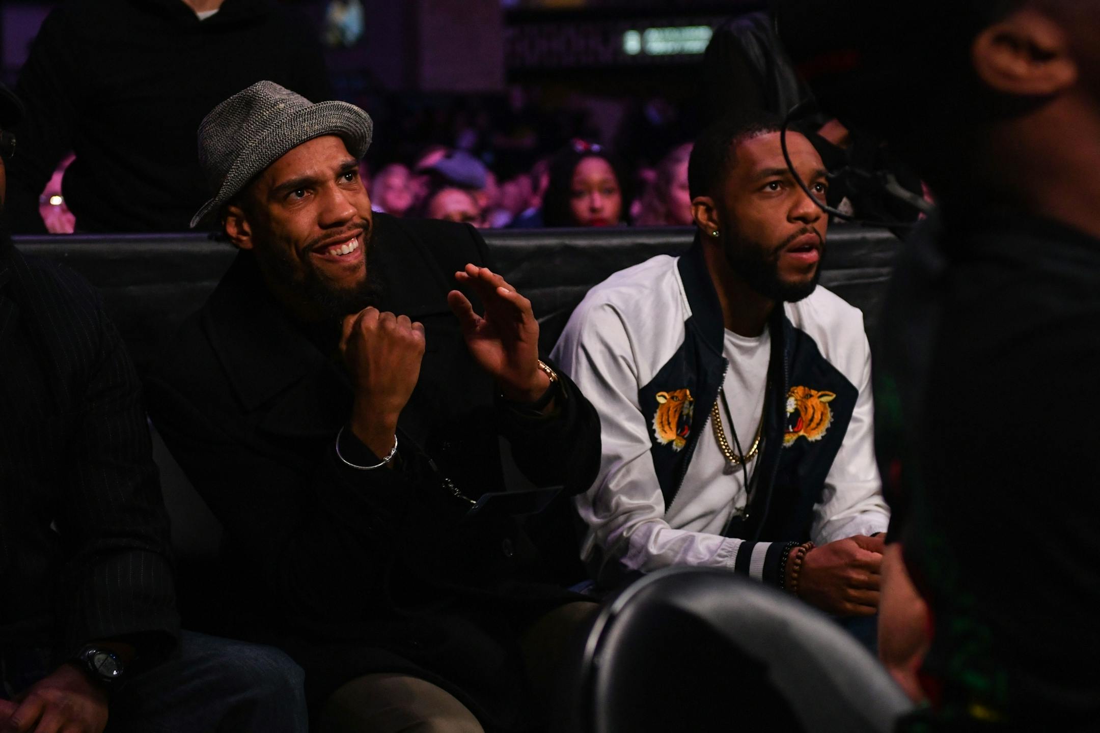 Boxer Jamal James cheered from the sidelines during a match between Ve Shawn Owens and Alexis Gaytan.