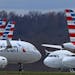 American Airlines jets at Pittsburgh International Airport in Imperial, Pa.