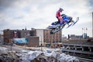 Levi LaVallee filming for Red Bull Portside in Duluth, Minnesota on 27 February, 2021.