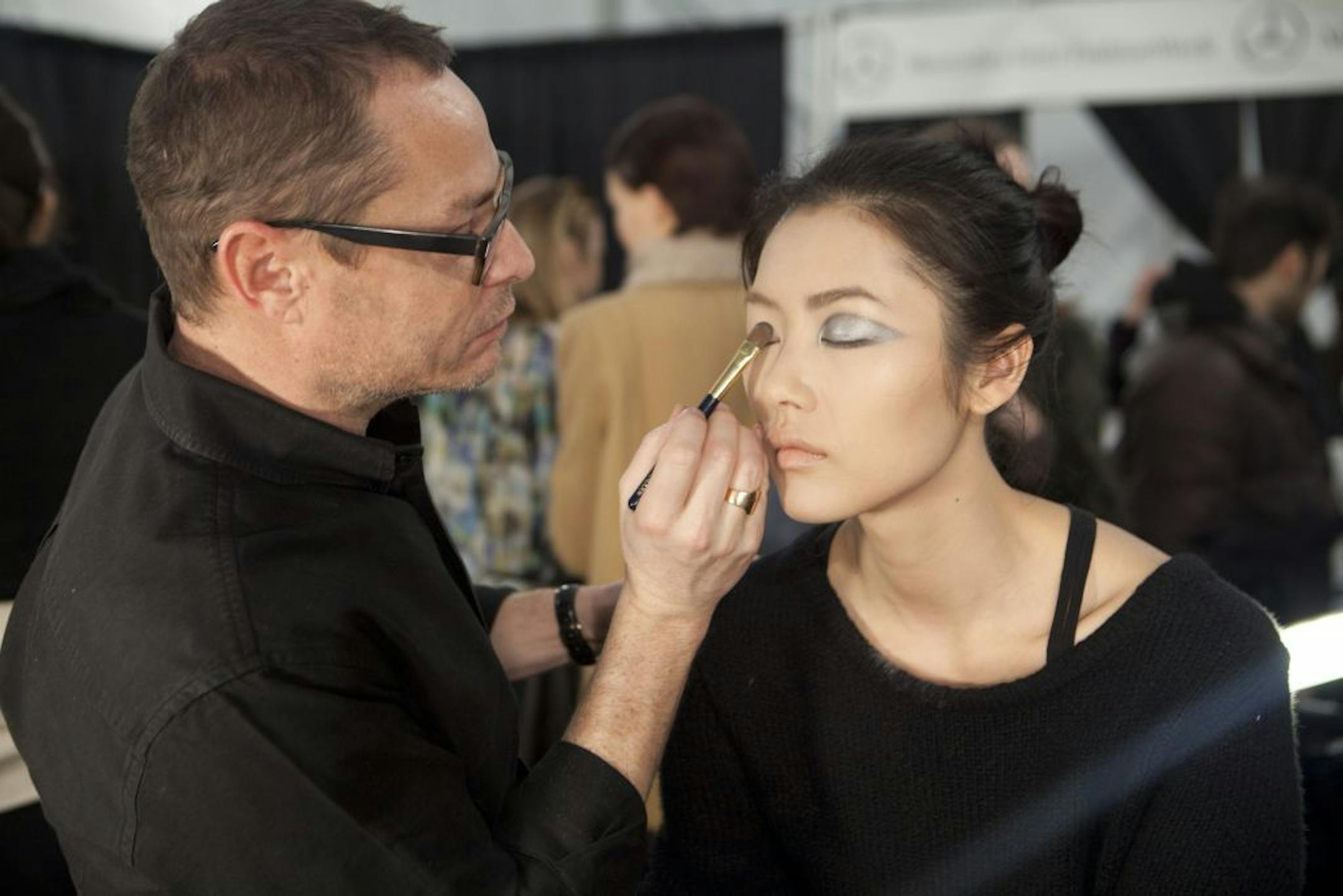 Derek Lam creative director Tom Pecheux created a metallic eye look at the Derek Lam Fall 2011 fashion show in New York.