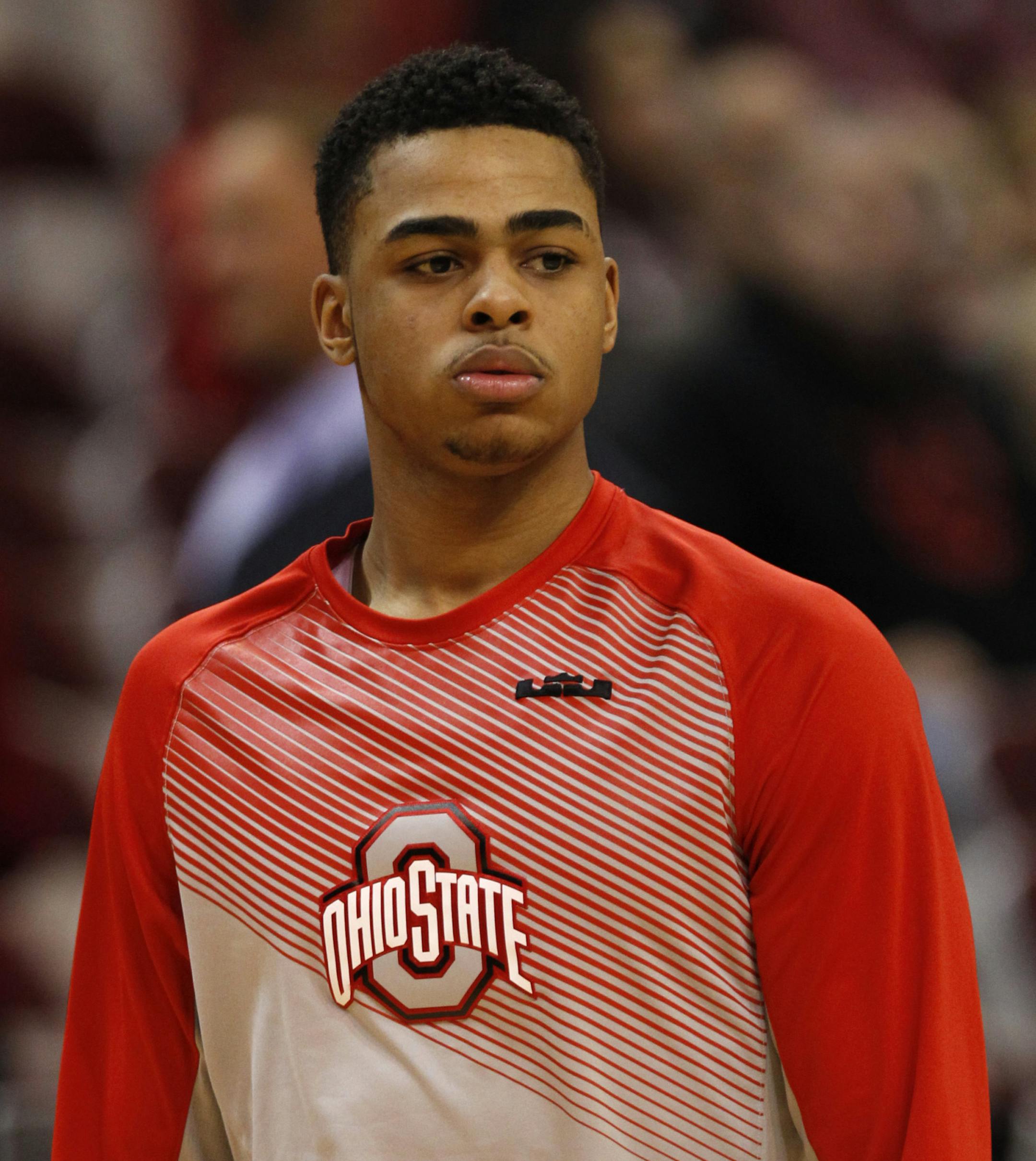 Ohio State's D'Angelo Russell is seen before the start of an NCAA college basketball game against Illinois in Columbus, Ohio, Saturday, Jan 3, 2015. (AP Photo/Paul Vernon) ORG XMIT: ohpvotk3 ORG XMIT: MIN1501051925290433