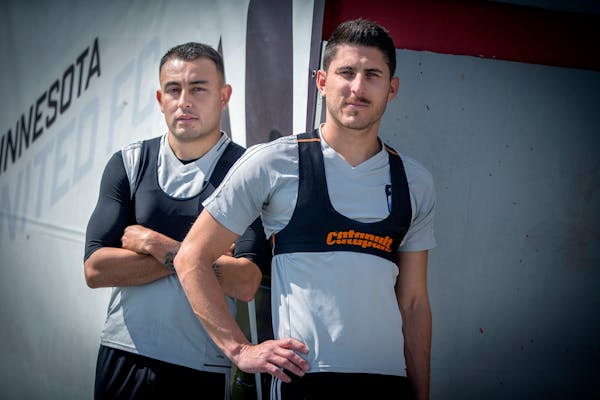 Miguel Ibarra, left, and Kevin Venegas wore a GPS device used in practices and games.