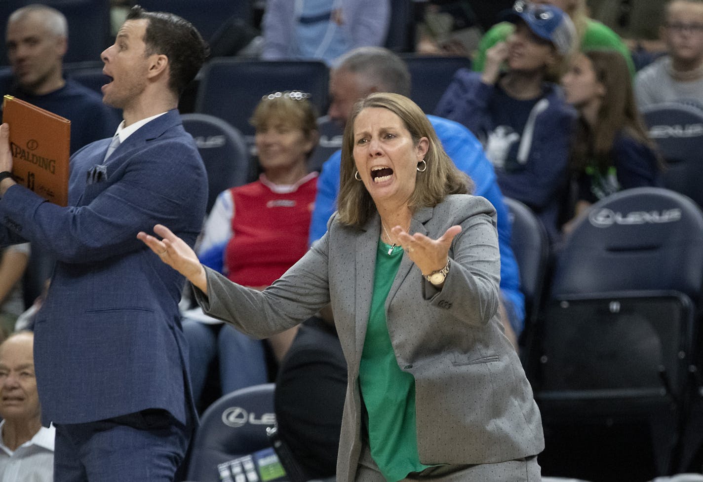 Lynx head coach Cheryl Reeve reacted to a call during the second quarter.