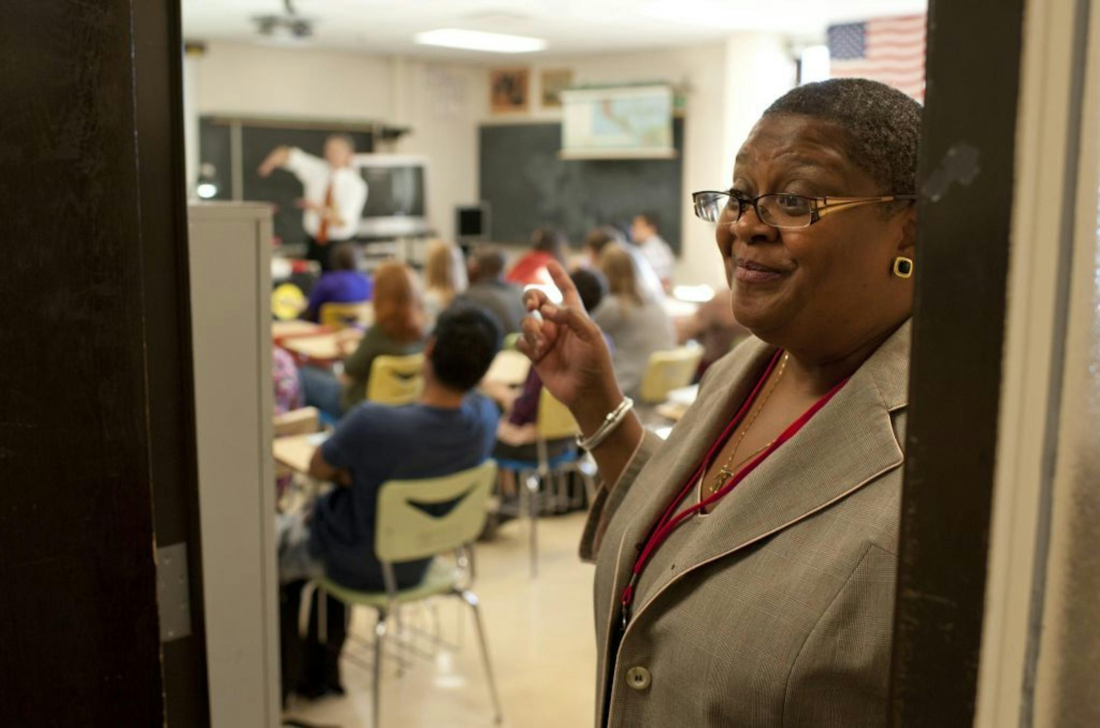 Minneapolis School Superintendent Bernadeia Johnson at Minneapolis South High School.