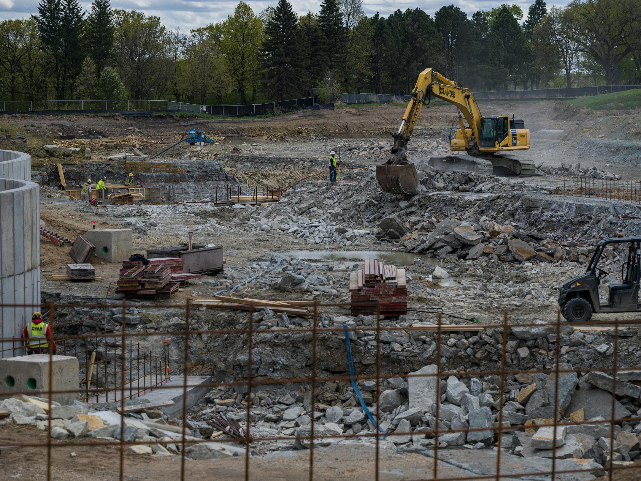 At the former Ford Plant in St. Paul, Minnesota on May 10, 2021, one of the parks is under construction on the South end of the development with the idea of sending treated water to Hidden Falls. ] RICHARD TSONG-TAATARII ¥ Richard.Tsong-Taatarii@startribune.com