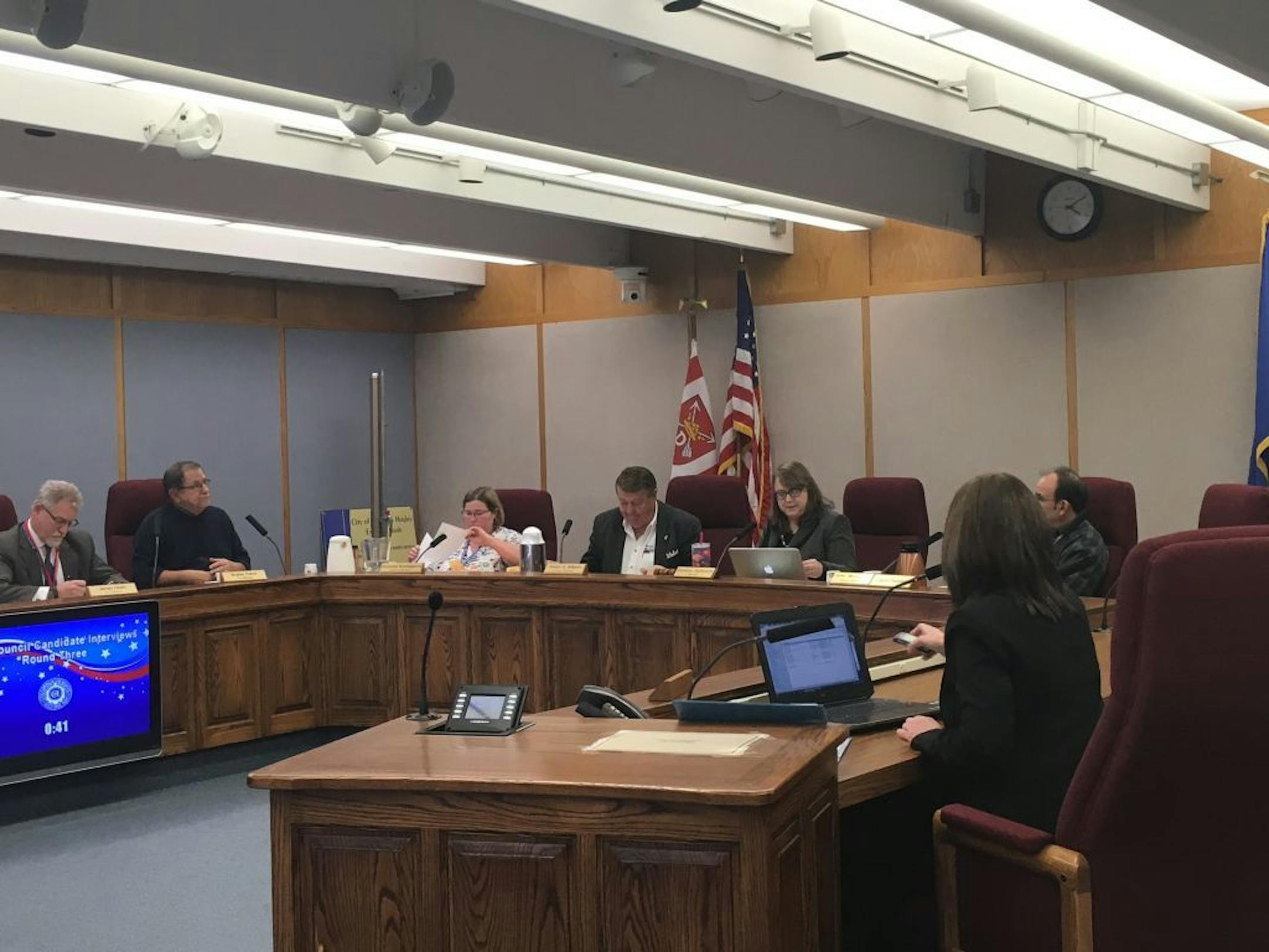 Columbia Heights city leaders discuss the vacant Council seat at a special meeting April 3.