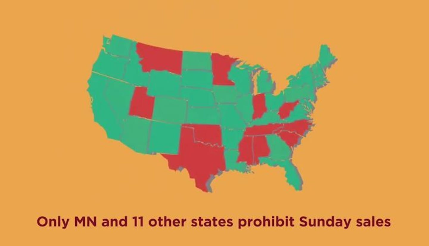 A scene from a YouTube video that is part of the Why Not Sundays? campaign, a effort by a group of liquor retailers and grocery stores known as the MN Consumers First Alliance to lift Minnesota's ban on Sunday liquor sales.