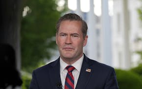 National Security Advisor Mike Waltz speaks during a television interview at the White House, Thursday, May 1, 2025, in Washington. (AP Photo/Alex Bra