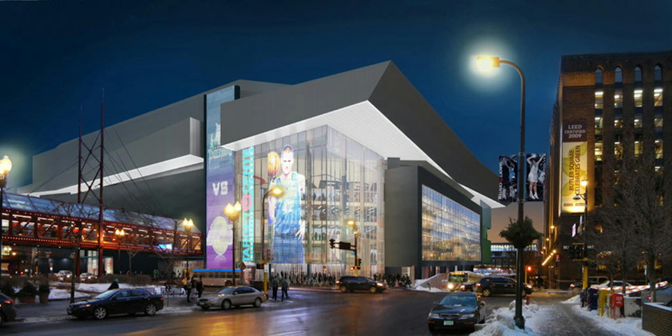 The proposed Target Center renovation would include opening the building up to outside streets. This view is from N. 6th Street and 1st Avenue N.