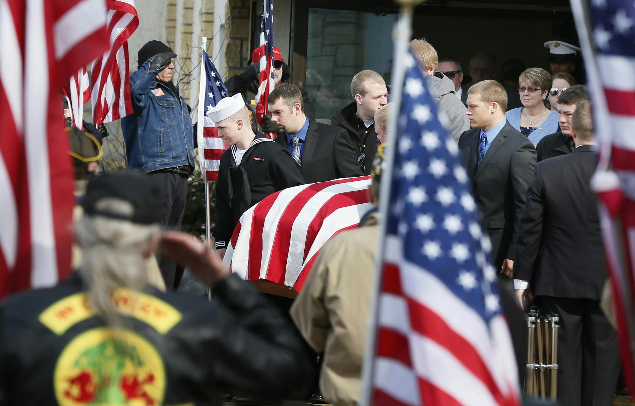 Funeral services were held for Marine Corporal Caleb Erickson at Grace Lutheran Church Monday March 10, 2014 in Waseca , Minnesota . The 20-year-old Marine was killed by a suicide bomber in Afghanistan on February 28. ] JERRY HOLT jerry.holt@startribune.com Jerry Holt