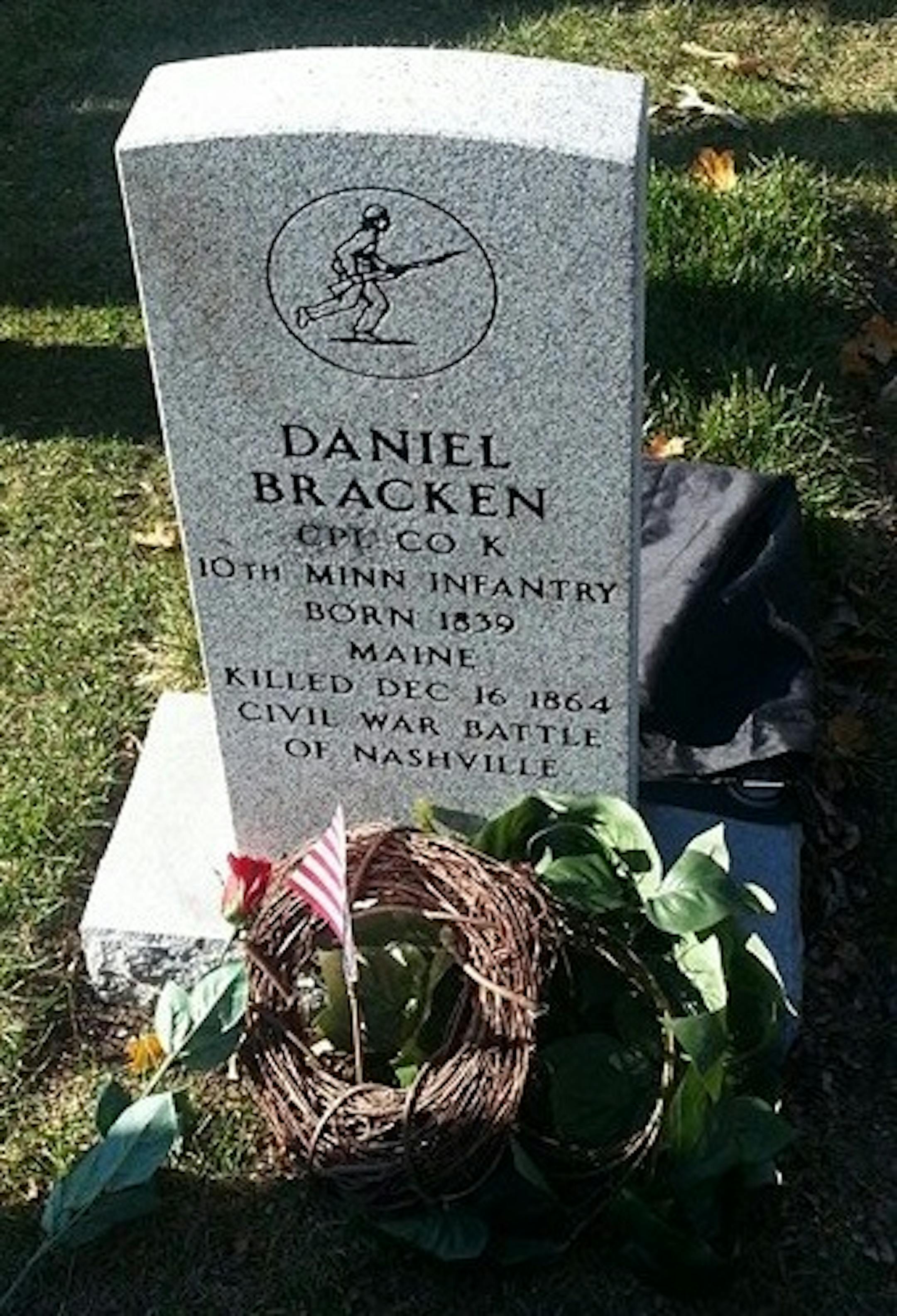 Cpl. Daniel Bracken's new headstone at St. Anthony Cemetery in northeast Minneapolis.