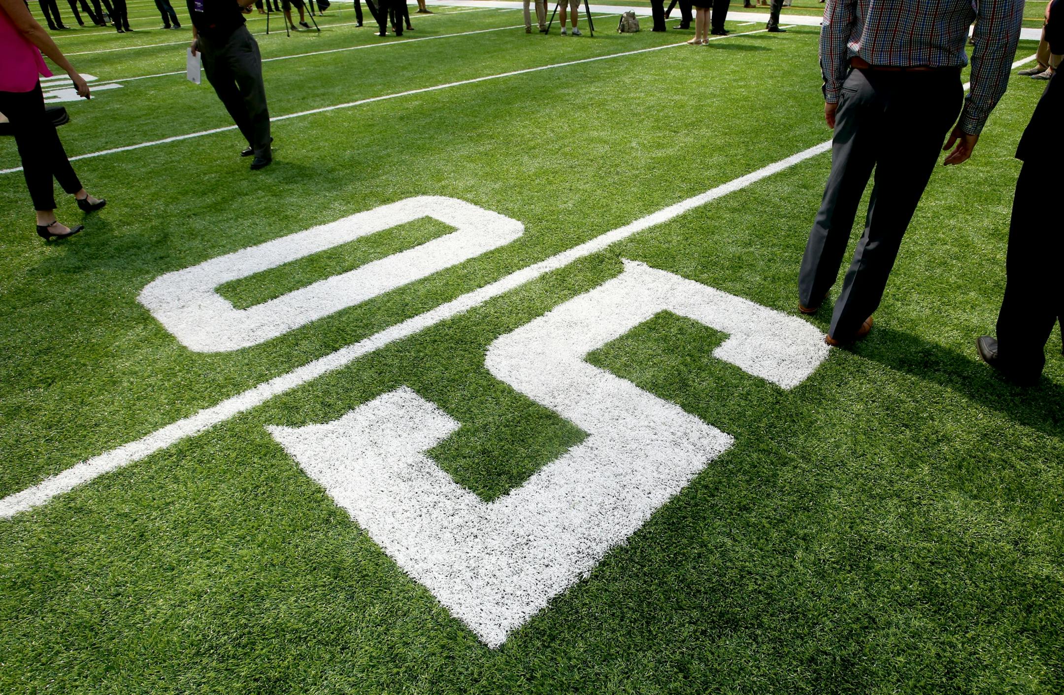The 50 yard line during a media tour Tuesday, July 19, 2016, at U.S. Bank Stadium in Minneapolis, MN.