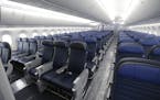 Economy class seating is shown on a new United Airlines Boeing 787-9.