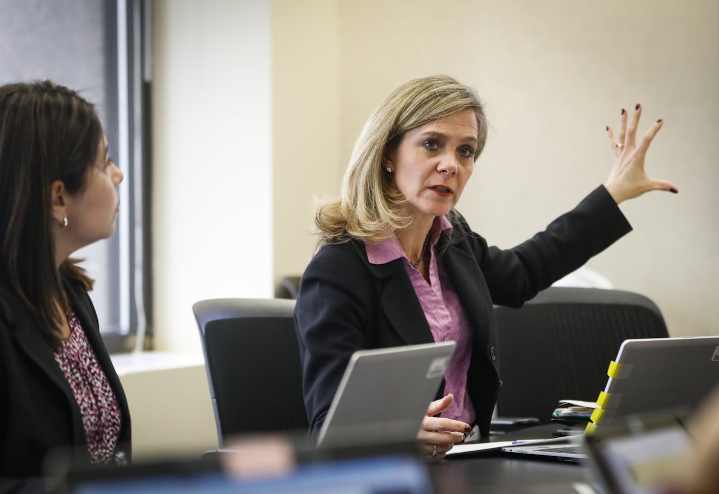 Jennifer DeCubellis sat in a "rapid huddle" meeting with other county staff to review where they're at in putting together Hennepin County's huge $13 million reform of its child protection system at the Hennepin County Government Center on Monday, March 20, 2017, in Minneapolis, Minn. ] RENEE JONES SCHNEIDER &#xef; renee.jones@startribune.com