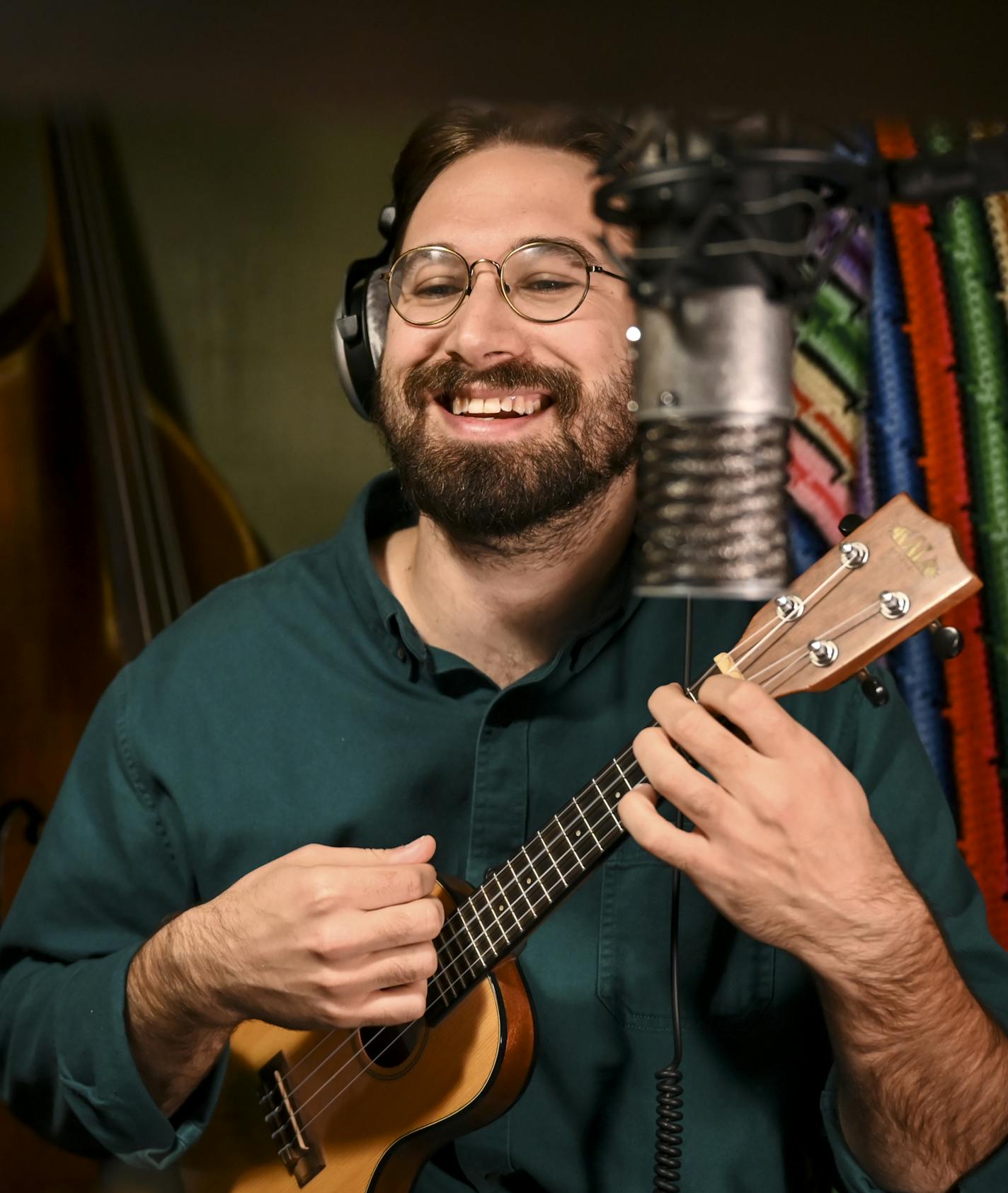 Taylor Donskey taught an online ukulele class in his Minneapolis home.