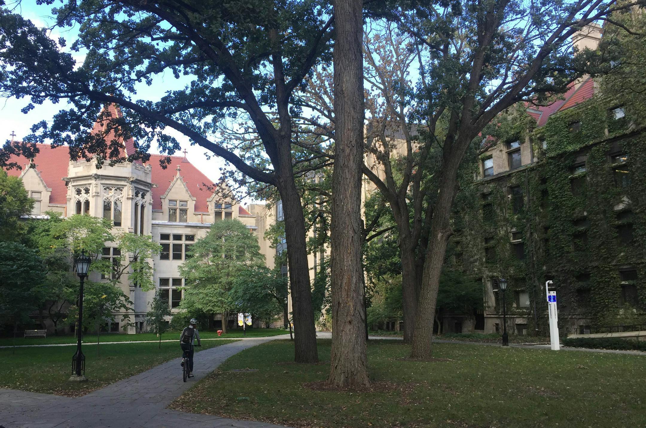 The ivy-covered University of Chicago campus is a visual highlight of the Hyde Park community on the South Side of Chicago.