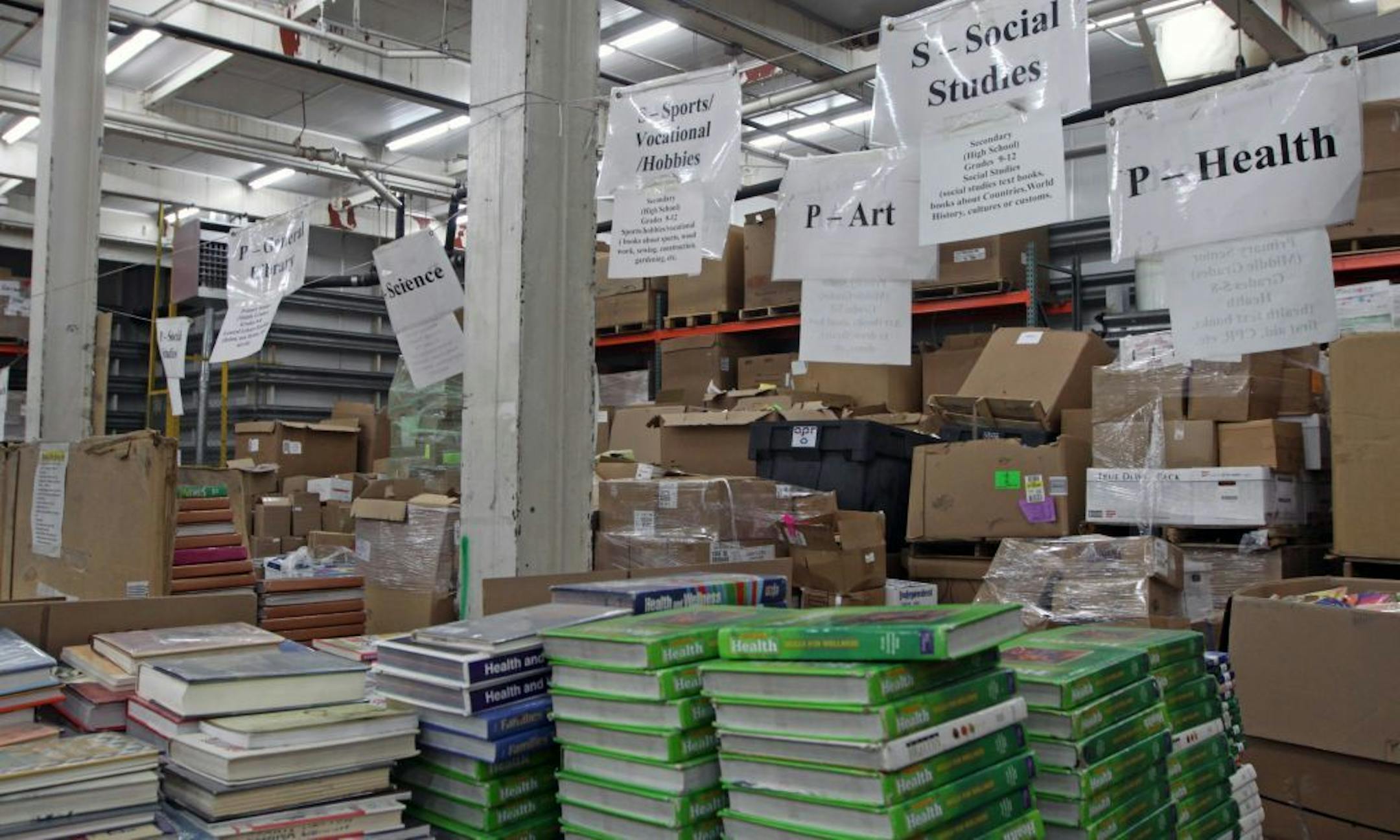 Books for Africa book distribution warehouse in St. Paul on 1/3/12.