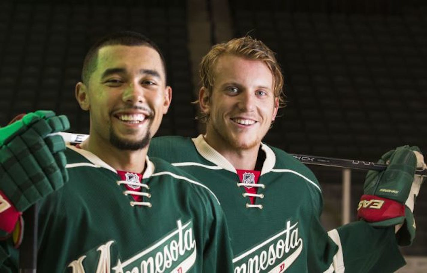 Wild defensemen MATT DUMBA and JONAS BRODIN.  ]  Brian.Peterson@startribune.com St. Paul,  MN - 10/02/2015