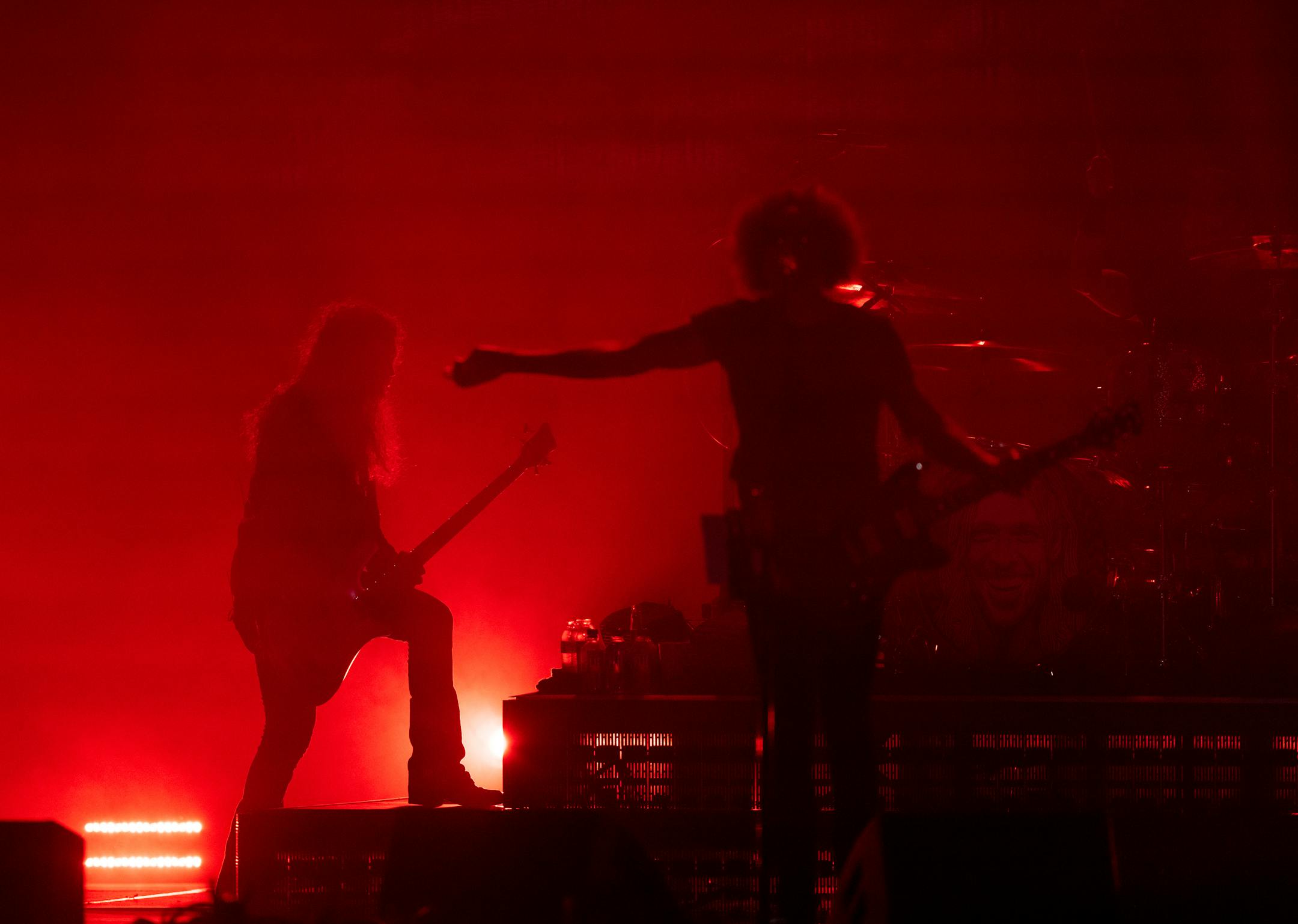 Lead singer William DuVall of Alice in Chains, with bassist Mike Inez, left, got the Grandstand shows underway.