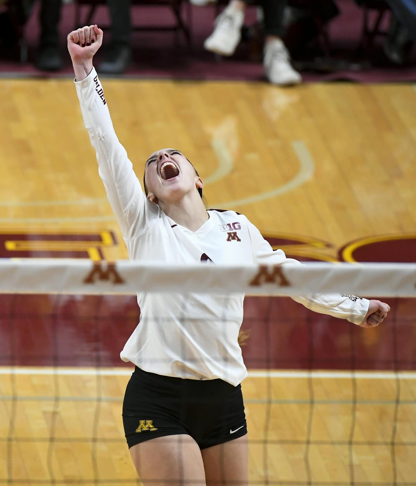 Minnesota defensive specialist Lauren Barnes (2) celebrated a point in the first set against Purdue Saturday night. ] Aaron Lavinsky &#x2022; aaron.lavinsky@startribune.com The University of Minnesota Golden Gophers volleyball team played the Purdue Boilermakers on Saturday, Nov. 10, 2018 at the University of Minnesota Athletic Pavilion.